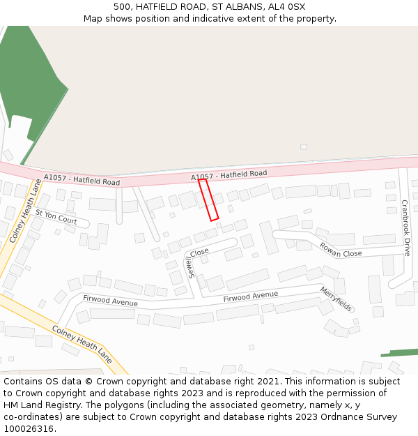 500, HATFIELD ROAD, ST ALBANS, AL4 0SX: Location map and indicative extent of plot
