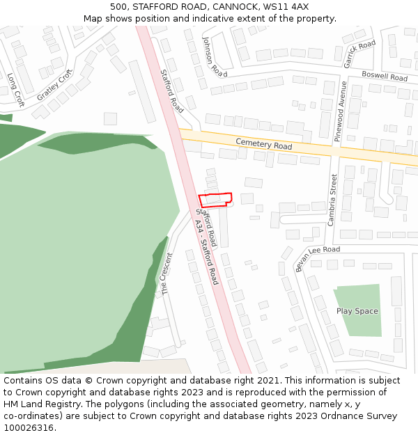 500, STAFFORD ROAD, CANNOCK, WS11 4AX: Location map and indicative extent of plot