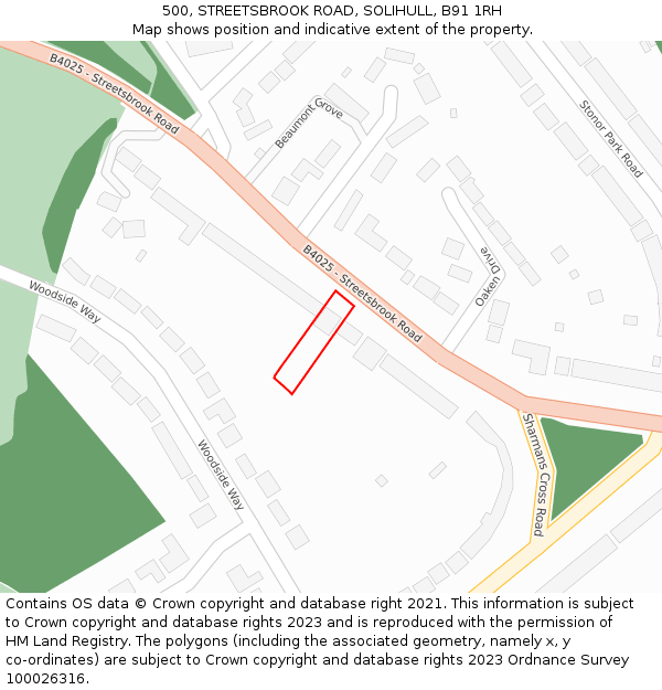 500, STREETSBROOK ROAD, SOLIHULL, B91 1RH: Location map and indicative extent of plot