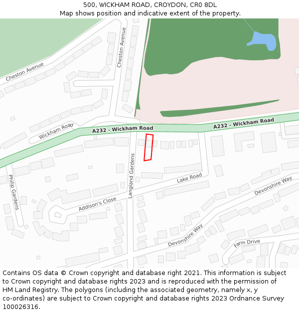 500, WICKHAM ROAD, CROYDON, CR0 8DL: Location map and indicative extent of plot
