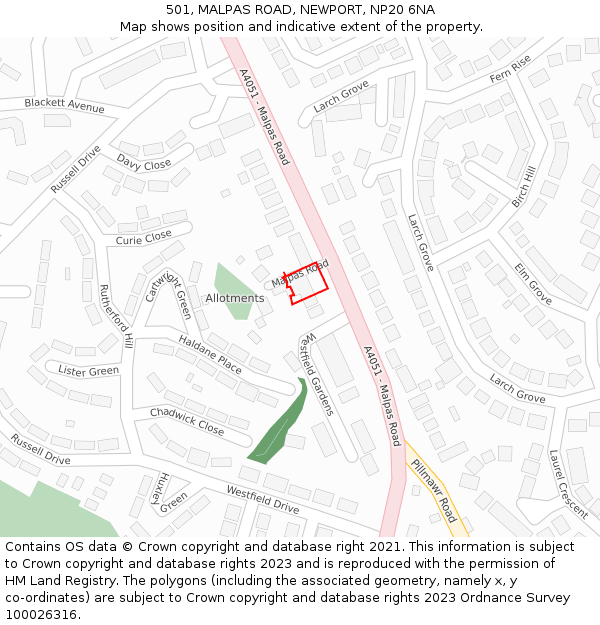 501, MALPAS ROAD, NEWPORT, NP20 6NA: Location map and indicative extent of plot