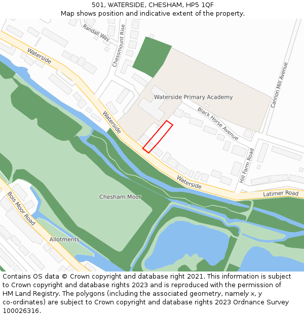 501, WATERSIDE, CHESHAM, HP5 1QF: Location map and indicative extent of plot