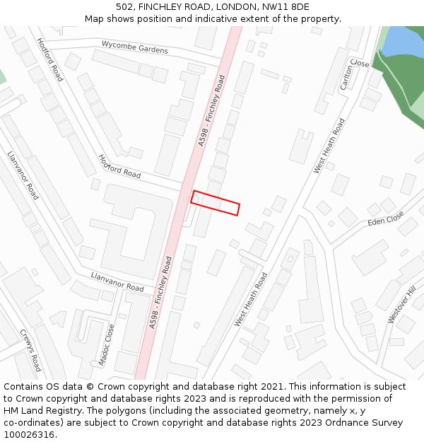 502, FINCHLEY ROAD, LONDON, NW11 8DE: Location map and indicative extent of plot