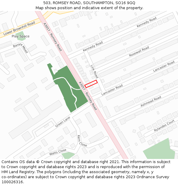 503, ROMSEY ROAD, SOUTHAMPTON, SO16 9GQ: Location map and indicative extent of plot