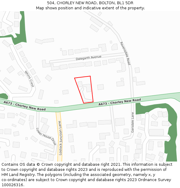 504, CHORLEY NEW ROAD, BOLTON, BL1 5DR: Location map and indicative extent of plot
