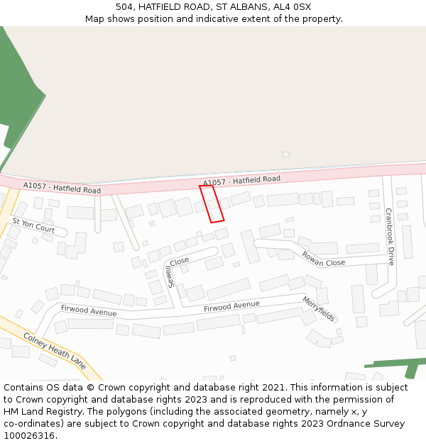 504, HATFIELD ROAD, ST ALBANS, AL4 0SX: Location map and indicative extent of plot