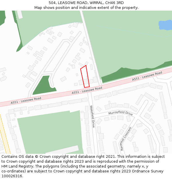 504, LEASOWE ROAD, WIRRAL, CH46 3RD: Location map and indicative extent of plot