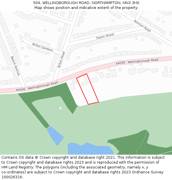 504, WELLINGBOROUGH ROAD, NORTHAMPTON, NN3 3HX: Location map and indicative extent of plot