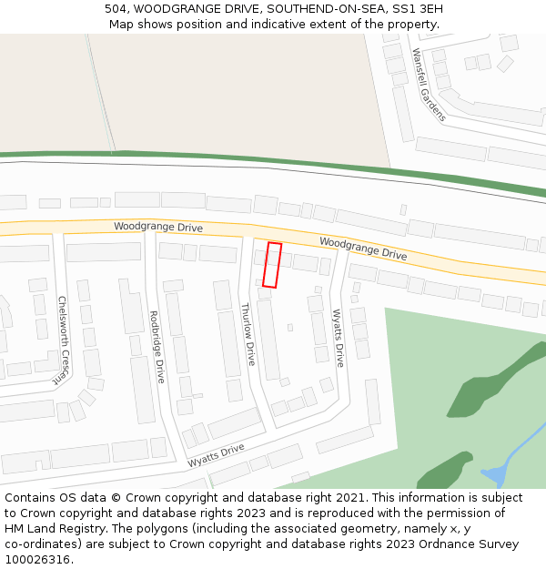 504, WOODGRANGE DRIVE, SOUTHEND-ON-SEA, SS1 3EH: Location map and indicative extent of plot