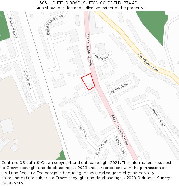 505, LICHFIELD ROAD, SUTTON COLDFIELD, B74 4DL: Location map and indicative extent of plot
