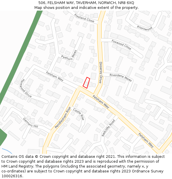 506, FELSHAM WAY, TAVERHAM, NORWICH, NR8 6XQ: Location map and indicative extent of plot