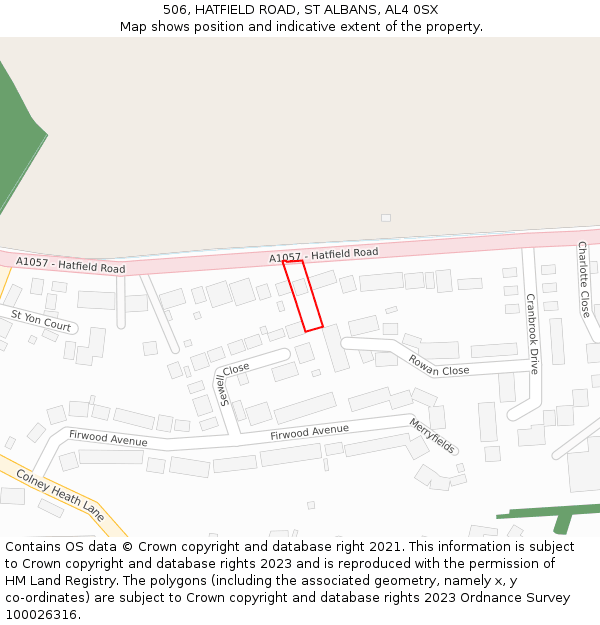 506, HATFIELD ROAD, ST ALBANS, AL4 0SX: Location map and indicative extent of plot