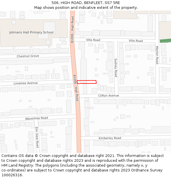 506, HIGH ROAD, BENFLEET, SS7 5RE: Location map and indicative extent of plot