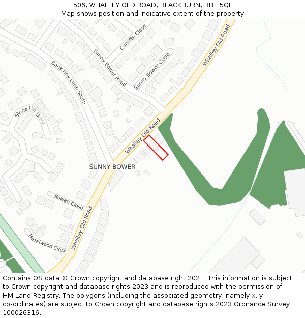 506, WHALLEY OLD ROAD, BLACKBURN, BB1 5QL: Location map and indicative extent of plot