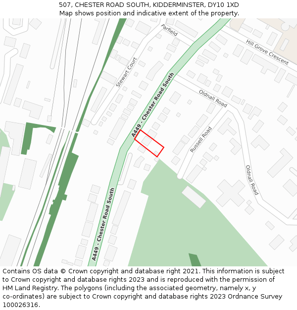 507, CHESTER ROAD SOUTH, KIDDERMINSTER, DY10 1XD: Location map and indicative extent of plot