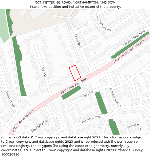 507, KETTERING ROAD, NORTHAMPTON, NN3 6QW: Location map and indicative extent of plot