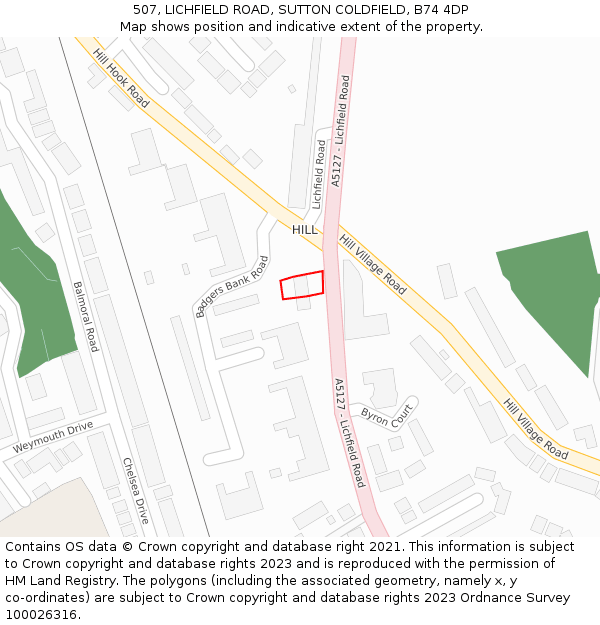 507, LICHFIELD ROAD, SUTTON COLDFIELD, B74 4DP: Location map and indicative extent of plot