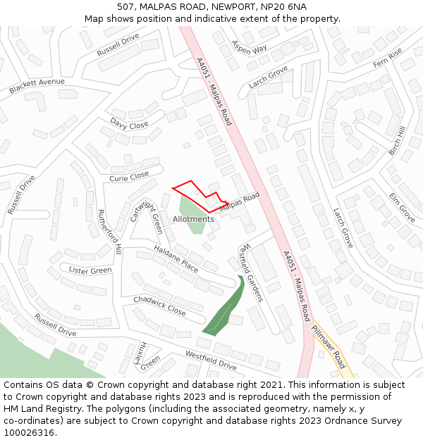 507, MALPAS ROAD, NEWPORT, NP20 6NA: Location map and indicative extent of plot