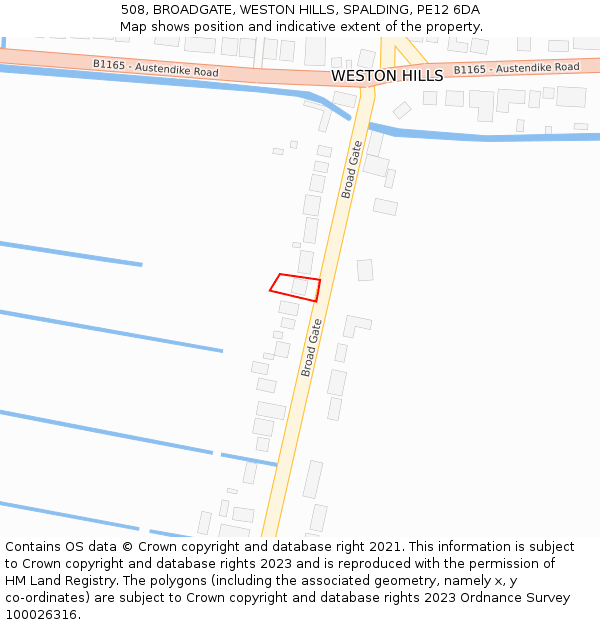 508, BROADGATE, WESTON HILLS, SPALDING, PE12 6DA: Location map and indicative extent of plot