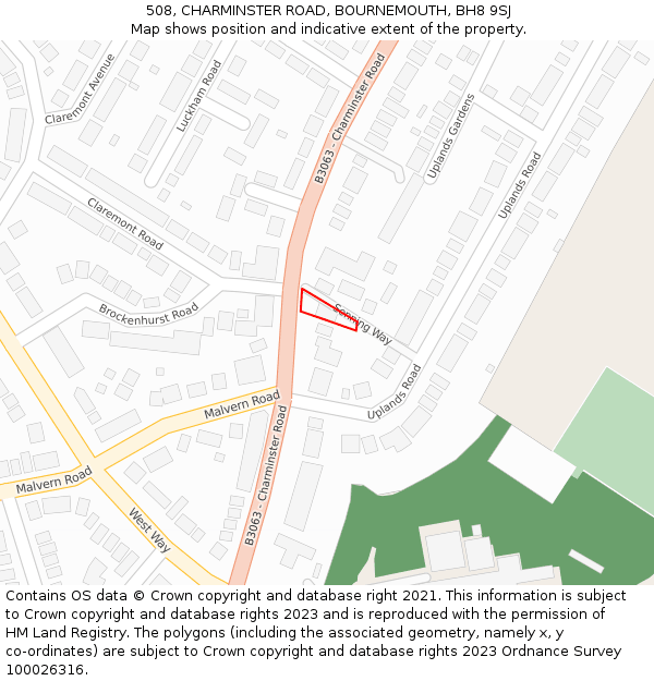 508, CHARMINSTER ROAD, BOURNEMOUTH, BH8 9SJ: Location map and indicative extent of plot