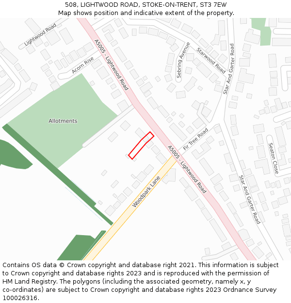 508, LIGHTWOOD ROAD, STOKE-ON-TRENT, ST3 7EW: Location map and indicative extent of plot