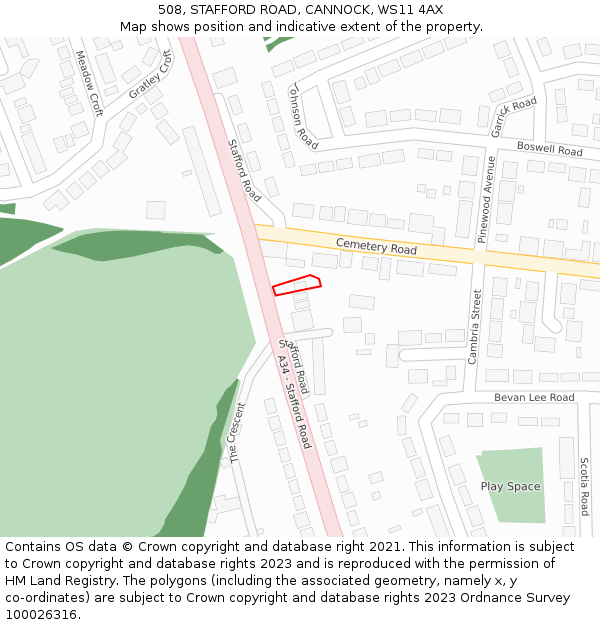 508, STAFFORD ROAD, CANNOCK, WS11 4AX: Location map and indicative extent of plot
