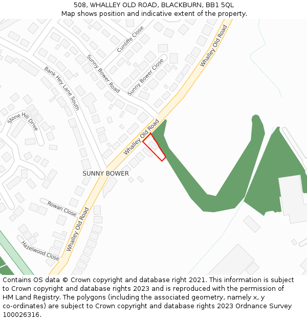 508, WHALLEY OLD ROAD, BLACKBURN, BB1 5QL: Location map and indicative extent of plot