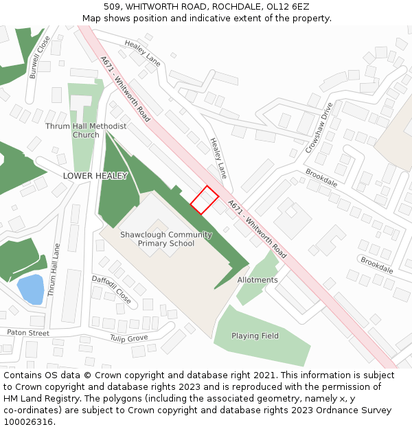 509, WHITWORTH ROAD, ROCHDALE, OL12 6EZ: Location map and indicative extent of plot
