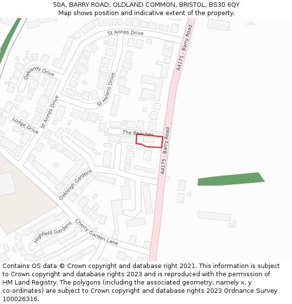 50A, BARRY ROAD, OLDLAND COMMON, BRISTOL, BS30 6QY: Location map and indicative extent of plot