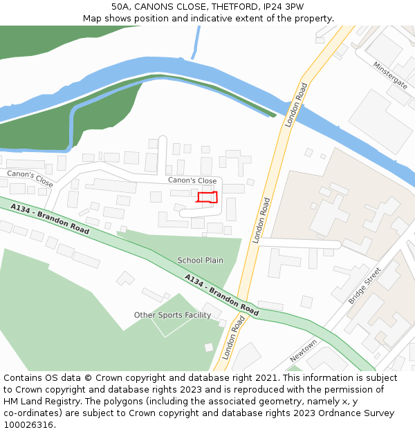 50A, CANONS CLOSE, THETFORD, IP24 3PW: Location map and indicative extent of plot