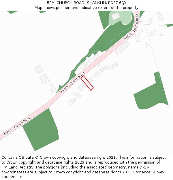 50A, CHURCH ROAD, SHANKLIN, PO37 6QY: Location map and indicative extent of plot