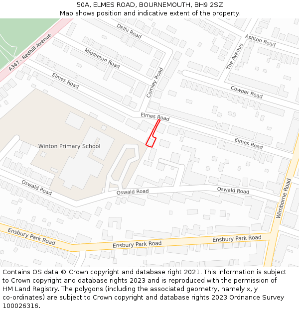 50A, ELMES ROAD, BOURNEMOUTH, BH9 2SZ: Location map and indicative extent of plot
