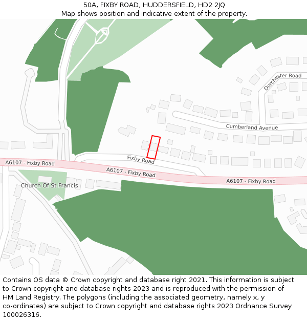 50A, FIXBY ROAD, HUDDERSFIELD, HD2 2JQ: Location map and indicative extent of plot