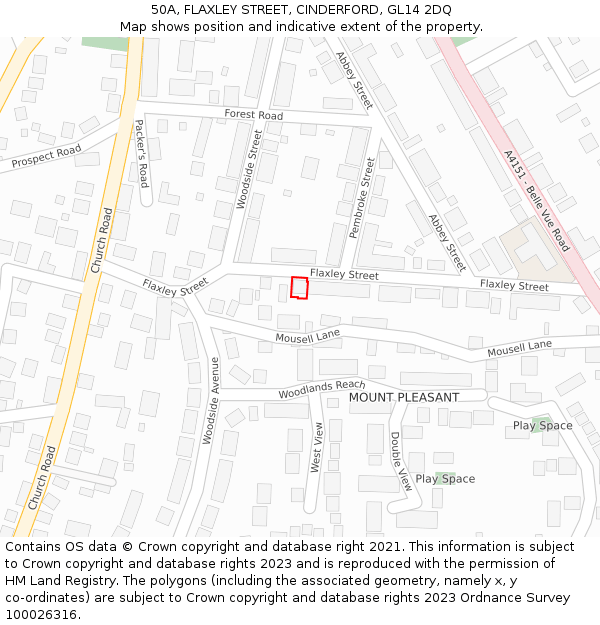 50A, FLAXLEY STREET, CINDERFORD, GL14 2DQ: Location map and indicative extent of plot