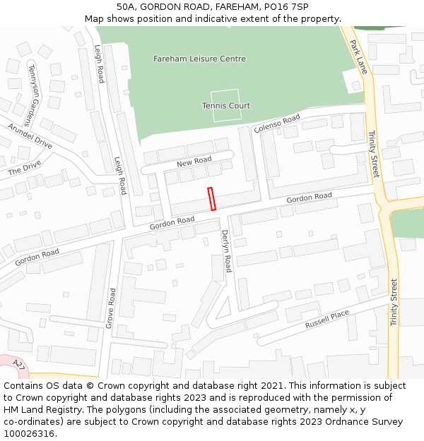50A, GORDON ROAD, FAREHAM, PO16 7SP: Location map and indicative extent of plot