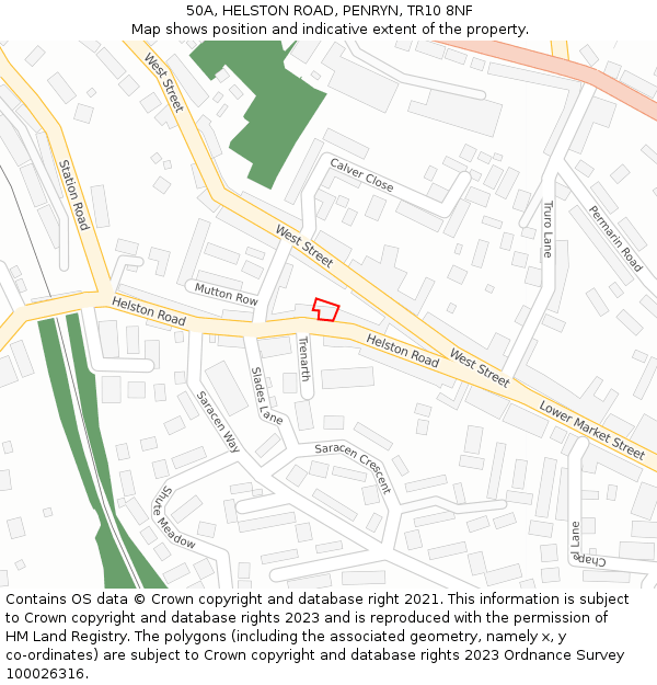 50A, HELSTON ROAD, PENRYN, TR10 8NF: Location map and indicative extent of plot