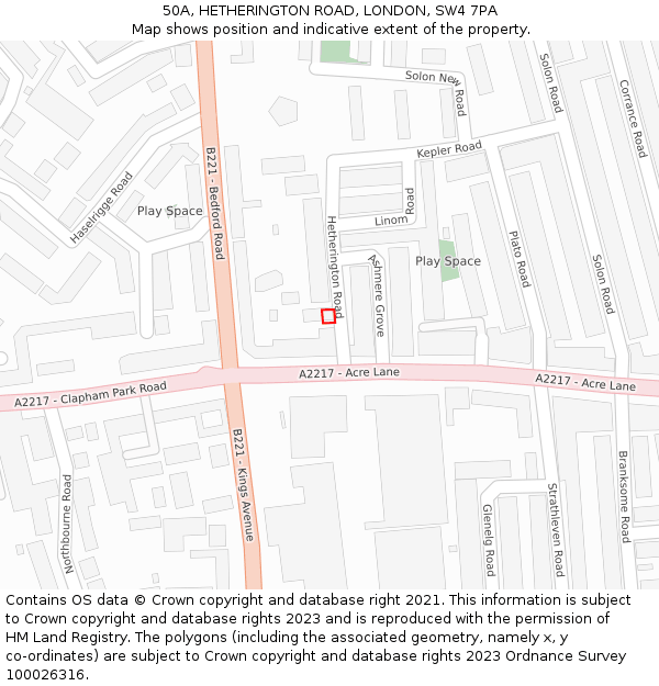 50A, HETHERINGTON ROAD, LONDON, SW4 7PA: Location map and indicative extent of plot