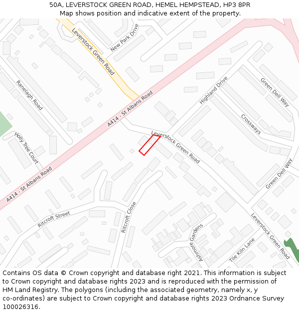 50A, LEVERSTOCK GREEN ROAD, HEMEL HEMPSTEAD, HP3 8PR: Location map and indicative extent of plot