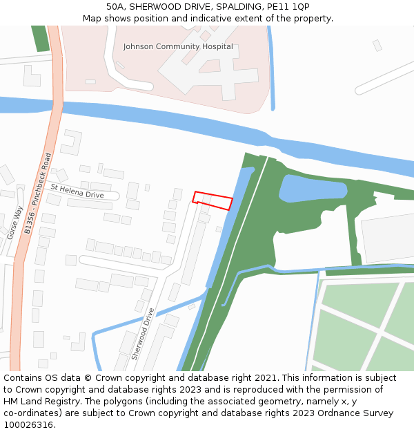 50A, SHERWOOD DRIVE, SPALDING, PE11 1QP: Location map and indicative extent of plot