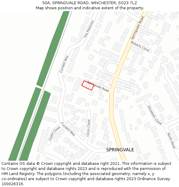 50A, SPRINGVALE ROAD, WINCHESTER, SO23 7LZ: Location map and indicative extent of plot