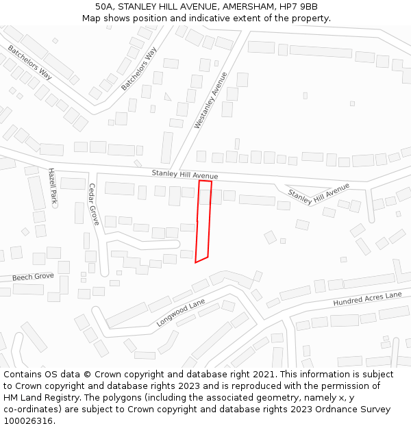 50A, STANLEY HILL AVENUE, AMERSHAM, HP7 9BB: Location map and indicative extent of plot