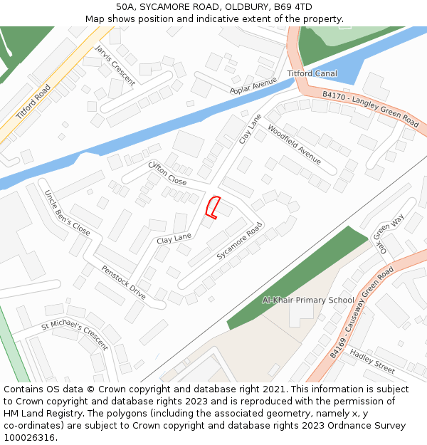 50A, SYCAMORE ROAD, OLDBURY, B69 4TD: Location map and indicative extent of plot