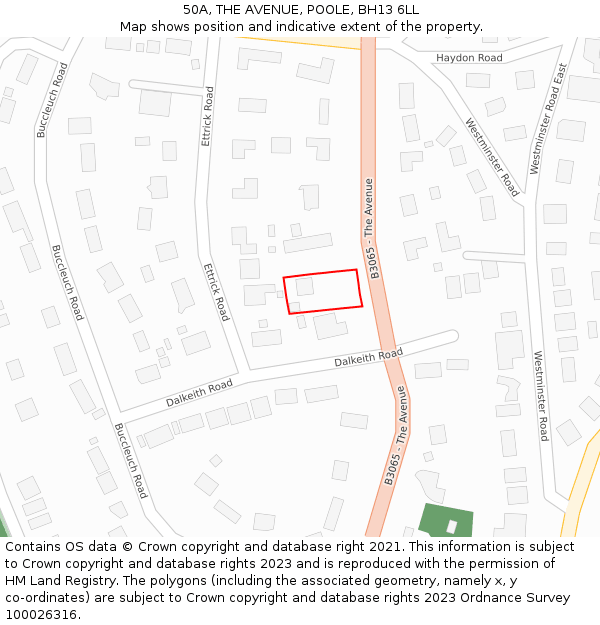 50A, THE AVENUE, POOLE, BH13 6LL: Location map and indicative extent of plot