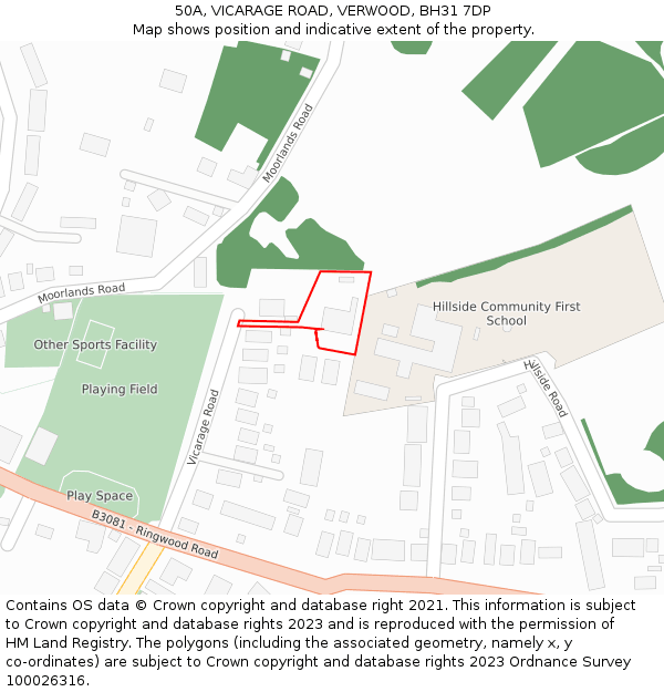 50A, VICARAGE ROAD, VERWOOD, BH31 7DP: Location map and indicative extent of plot
