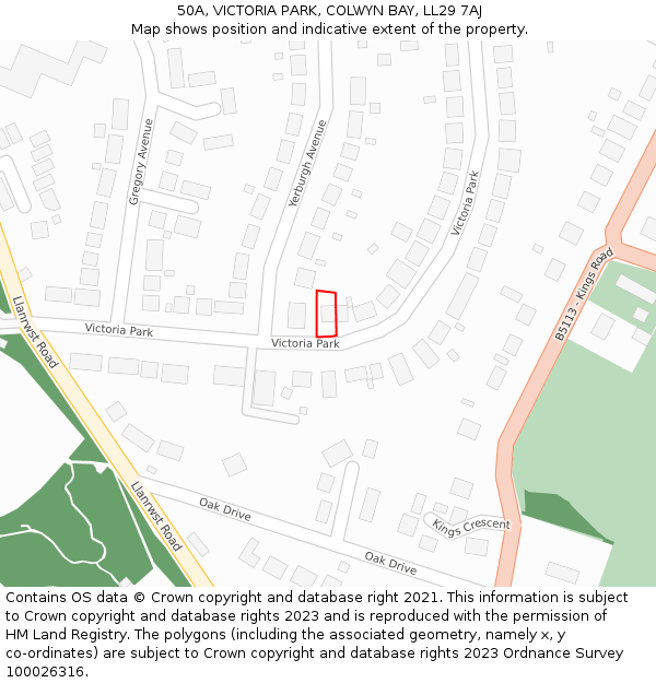 50A, VICTORIA PARK, COLWYN BAY, LL29 7AJ: Location map and indicative extent of plot