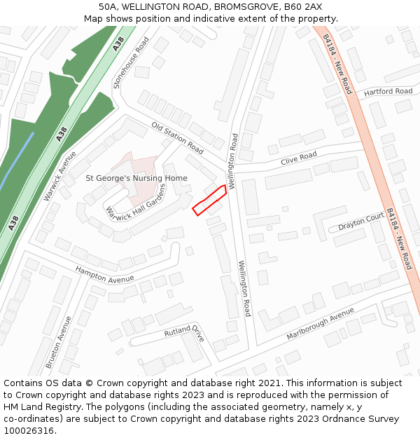 50A, WELLINGTON ROAD, BROMSGROVE, B60 2AX: Location map and indicative extent of plot