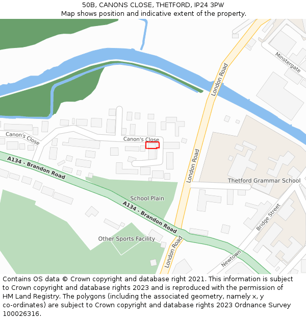 50B, CANONS CLOSE, THETFORD, IP24 3PW: Location map and indicative extent of plot