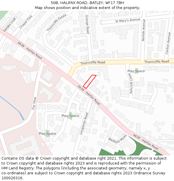 50B, HALIFAX ROAD, BATLEY, WF17 7BH: Location map and indicative extent of plot