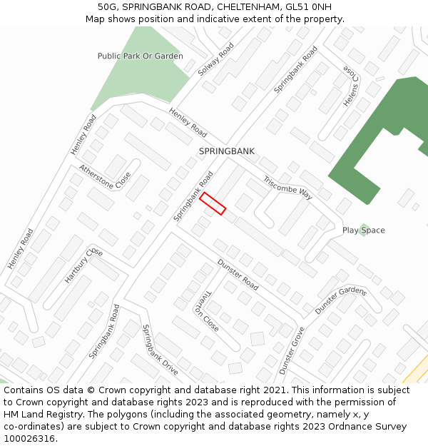 50G, SPRINGBANK ROAD, CHELTENHAM, GL51 0NH: Location map and indicative extent of plot