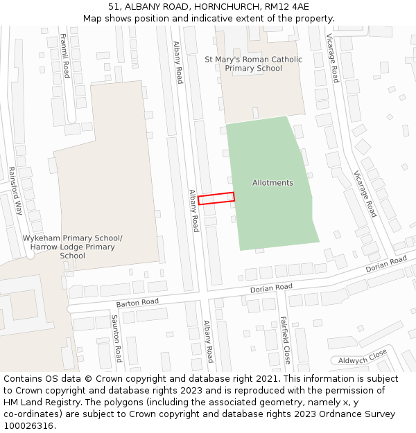 51, ALBANY ROAD, HORNCHURCH, RM12 4AE: Location map and indicative extent of plot